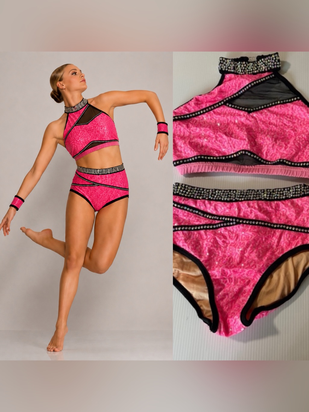 Glamour Solo Dance Costume Hot Pink 2 Piece Bling Jazz Tap Contemporary Ma Adult